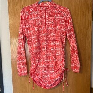 Coolibar Coral and White Rash Guard